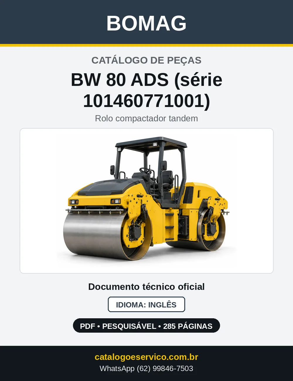 Capa do Catálogo de Peças Bomag BW 80 ADS (série 101460771001) em PDF