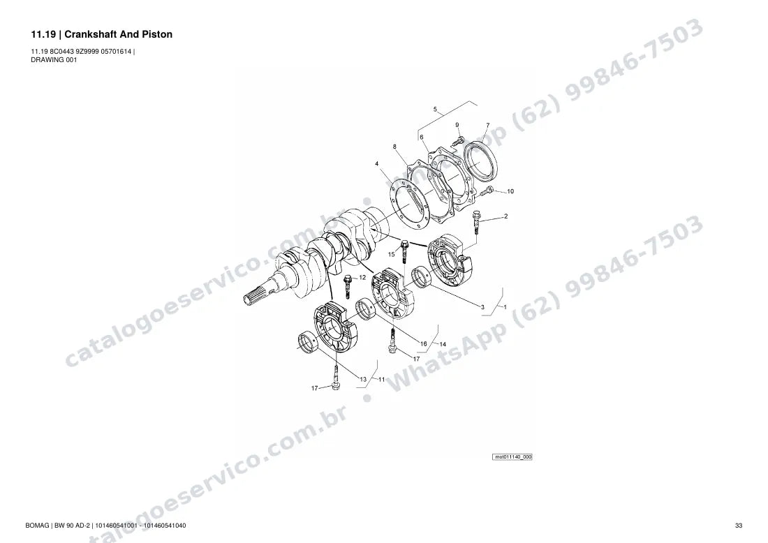 Catálogo de peças Bomag BW 90 AD-2: vista explodida do conjunto 11.19 Crankshaft And Piston