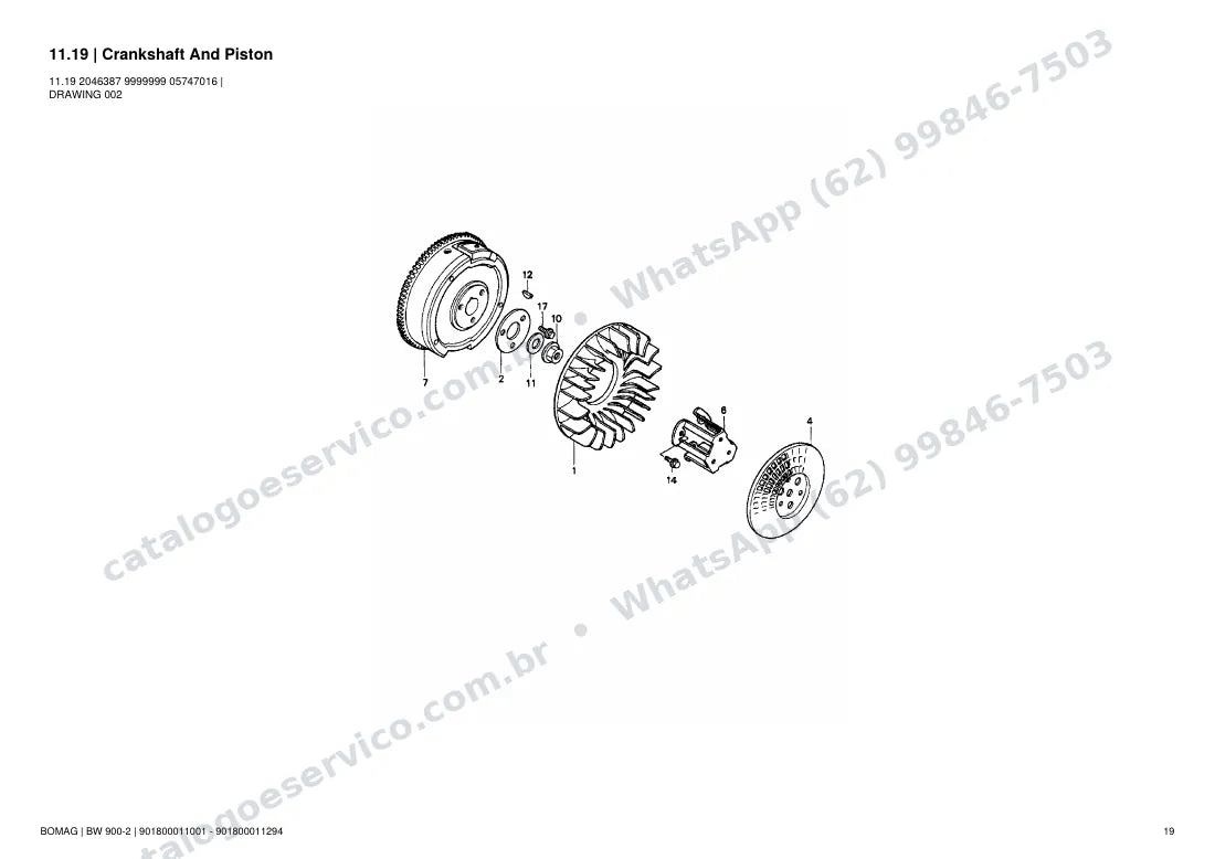 Catálogo de peças Bomag BW 900-2: vista explodida do conjunto 11.19 Crankshaft And Piston