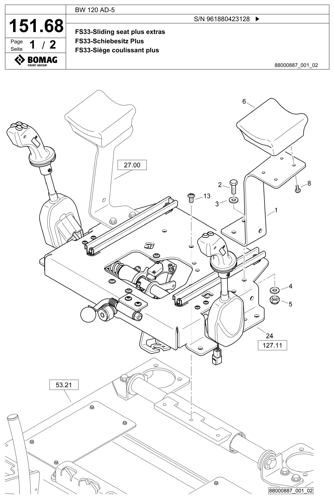 Página interna do Catálogo de Peças BOMAG BW 120 AD-5 — Rolo tandem vibratório