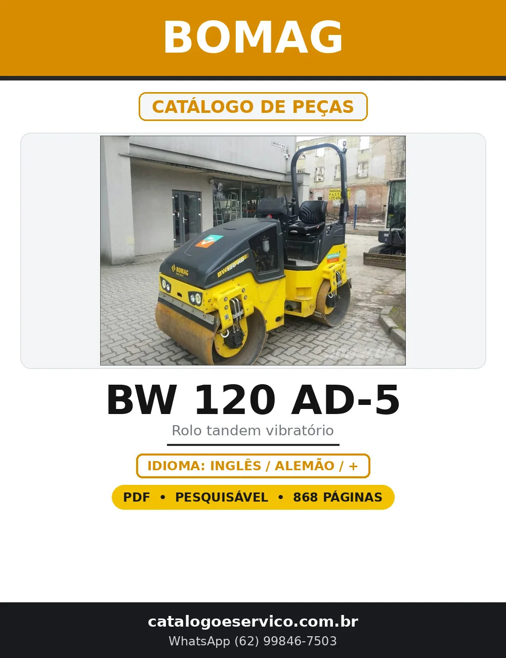 Capa do Catálogo de Peças BOMAG BW 120 AD-5 em PDF com 868 páginas