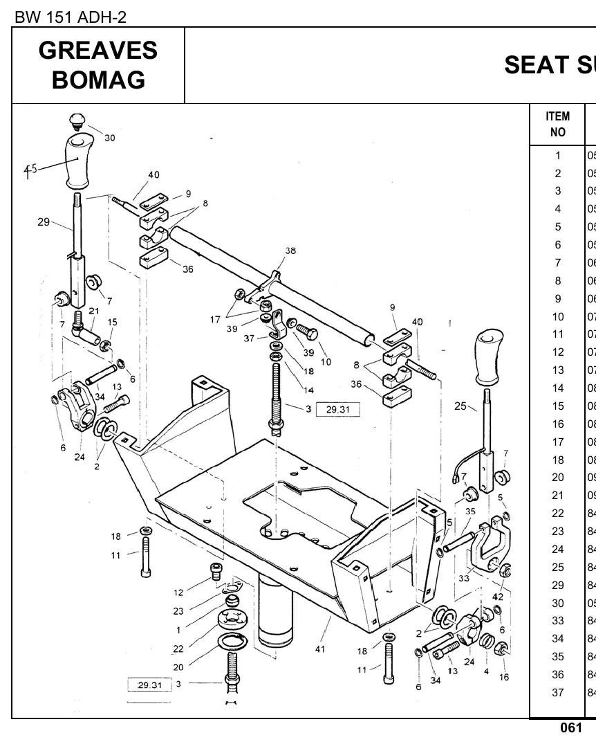 Página ilustrada do Catálogo de Peças BOMAG BW 151 ADH-2 com as posições numeradas