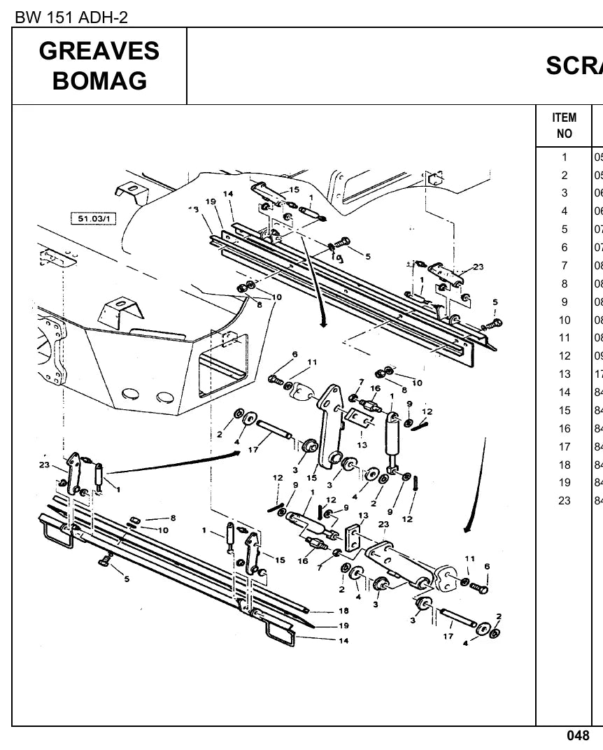 Detalhe de conjunto do Catálogo de Peças BOMAG BW 151 ADH-2 com as referências de fábrica