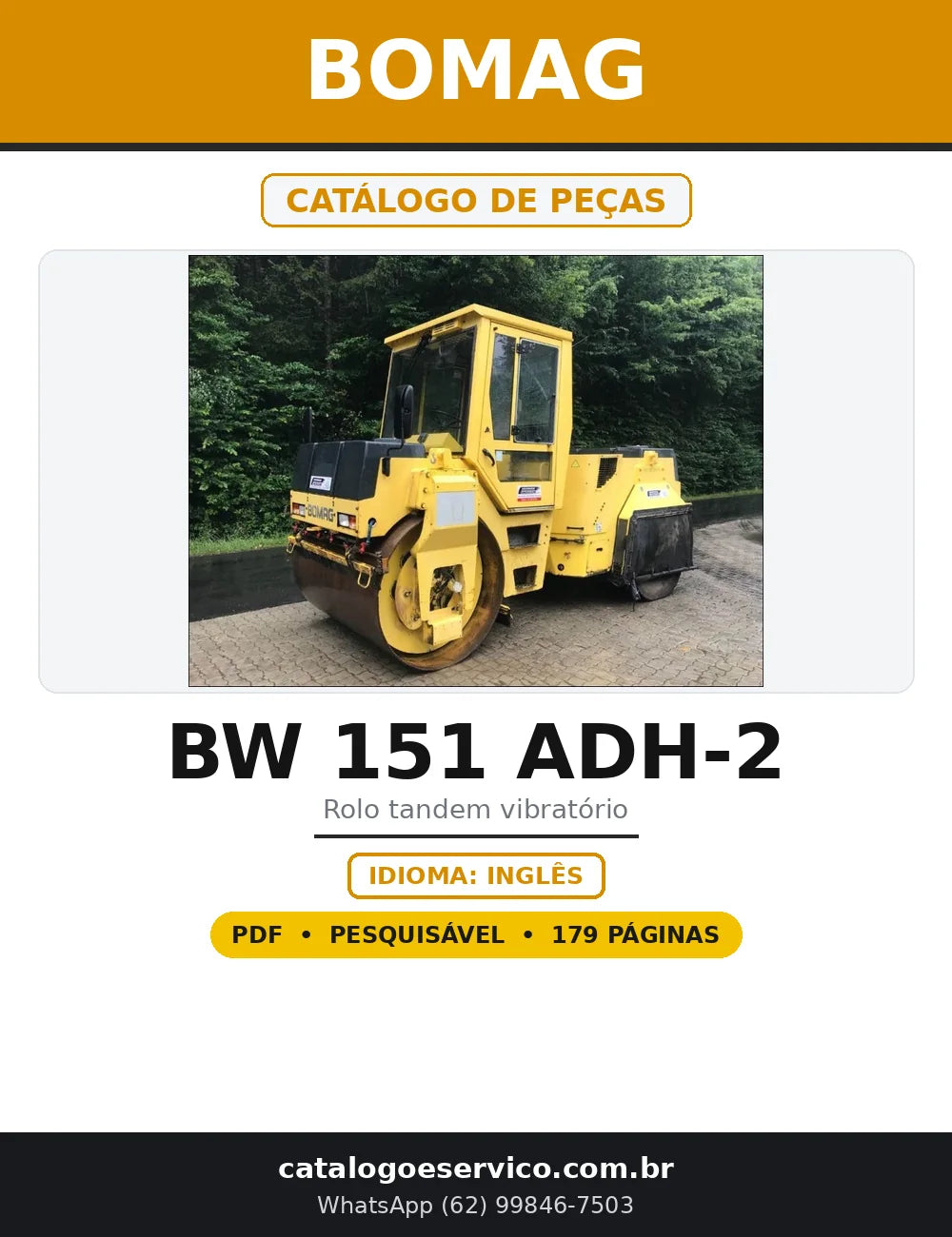 Capa do Catálogo de Peças BOMAG BW 151 ADH-2 em PDF com 179 páginas