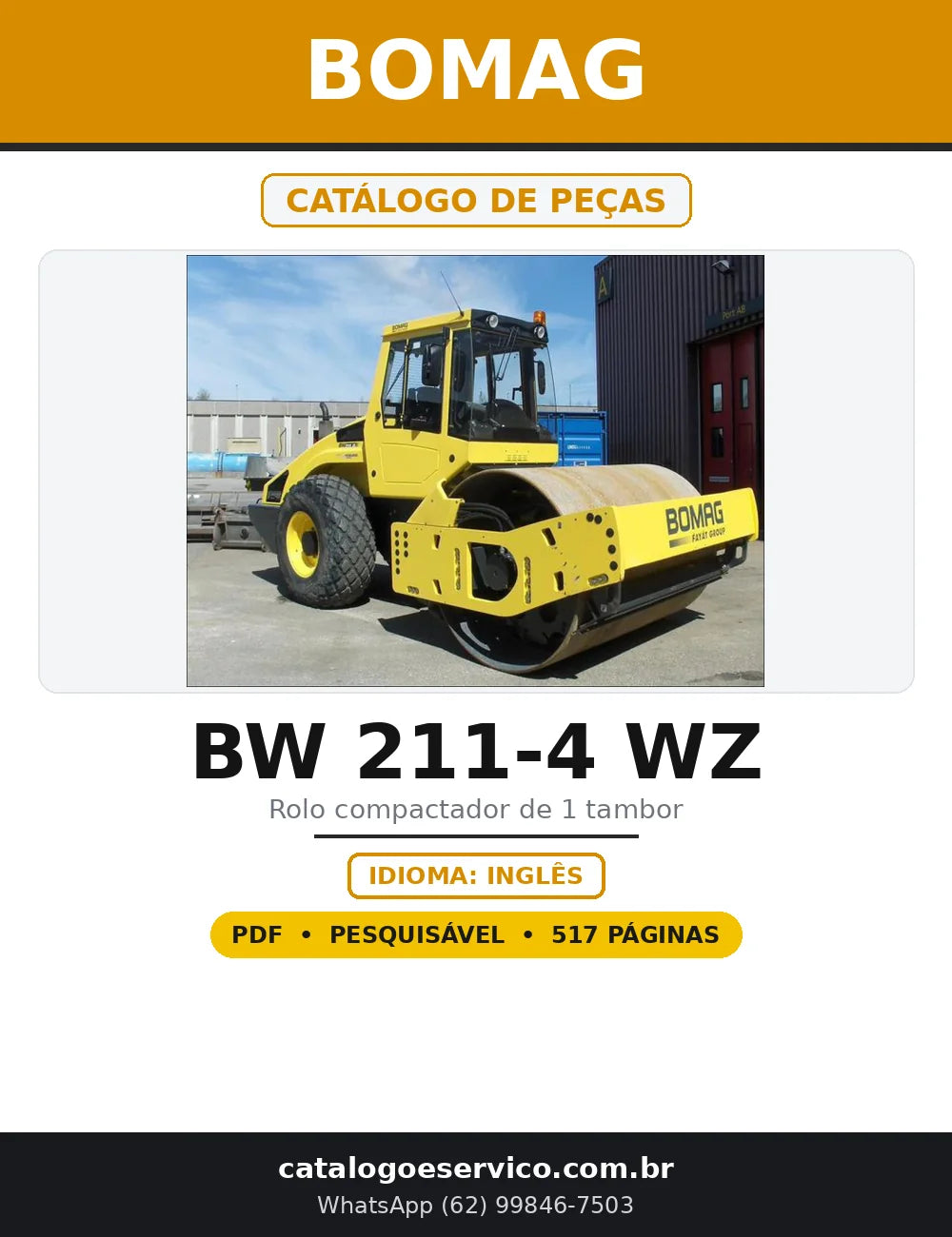 Capa do Catálogo de Peças BOMAG BW 211-4 WZ em PDF com 517 páginas