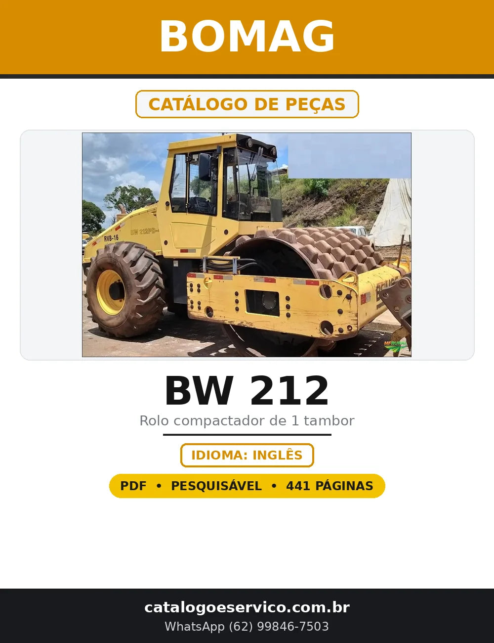 Capa do Catálogo de Peças BOMAG BW 212 em PDF com 441 páginas