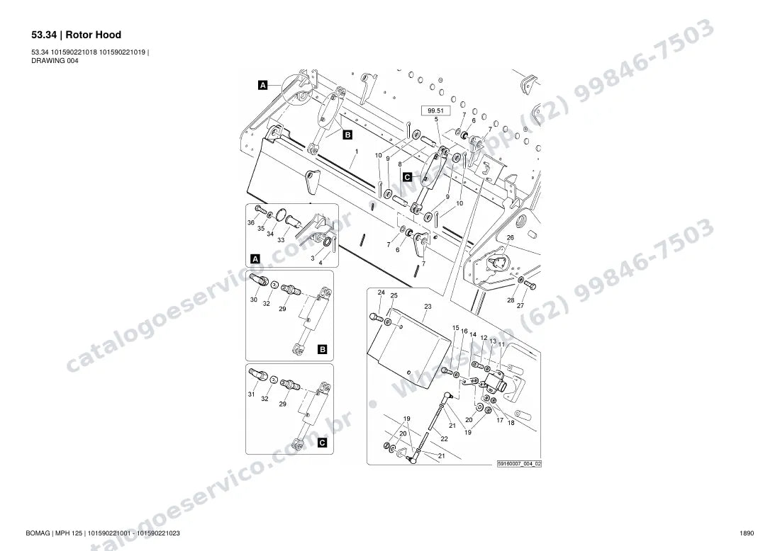 Catálogo de peças Bomag MPH 125: vista explodida do conjunto 53.34 Rotor Hood