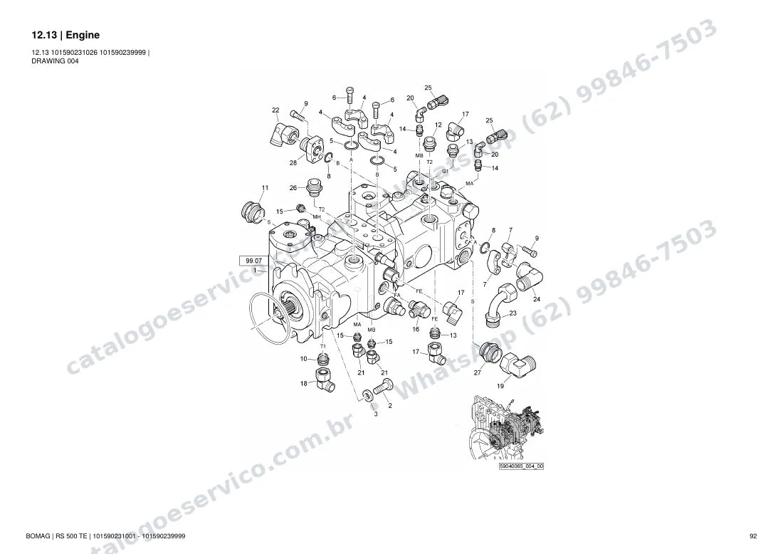 Catálogo de peças Bomag RS 500 TE: vista explodida do conjunto 12.13 Engine