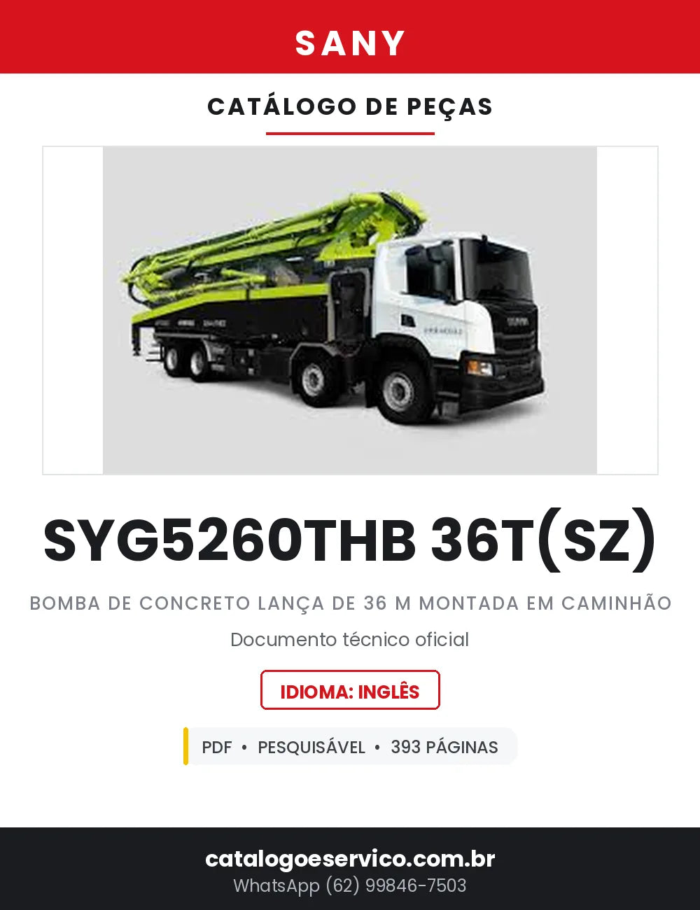 Catálogo de Peças SANY SYG5260THB 36T(SZ) Bomba Lança de 36 Metros — 393 Páginas em PDF — capa
