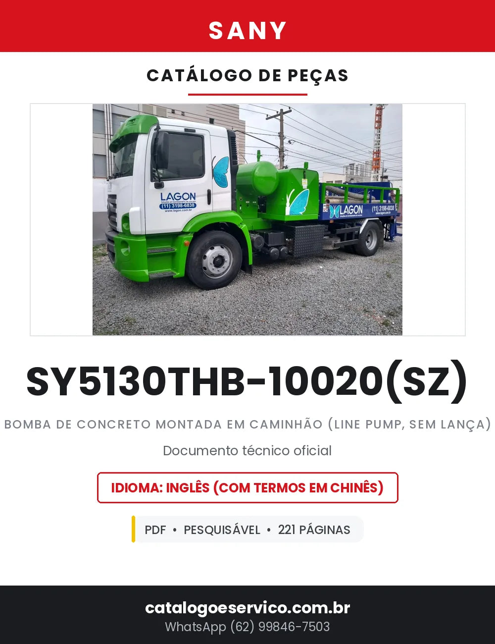 Catálogo de Peças SANY SY5130THB-10020(SZ) Bomba de Concreto sobre Caminhão — 221 Páginas em PDF — capa