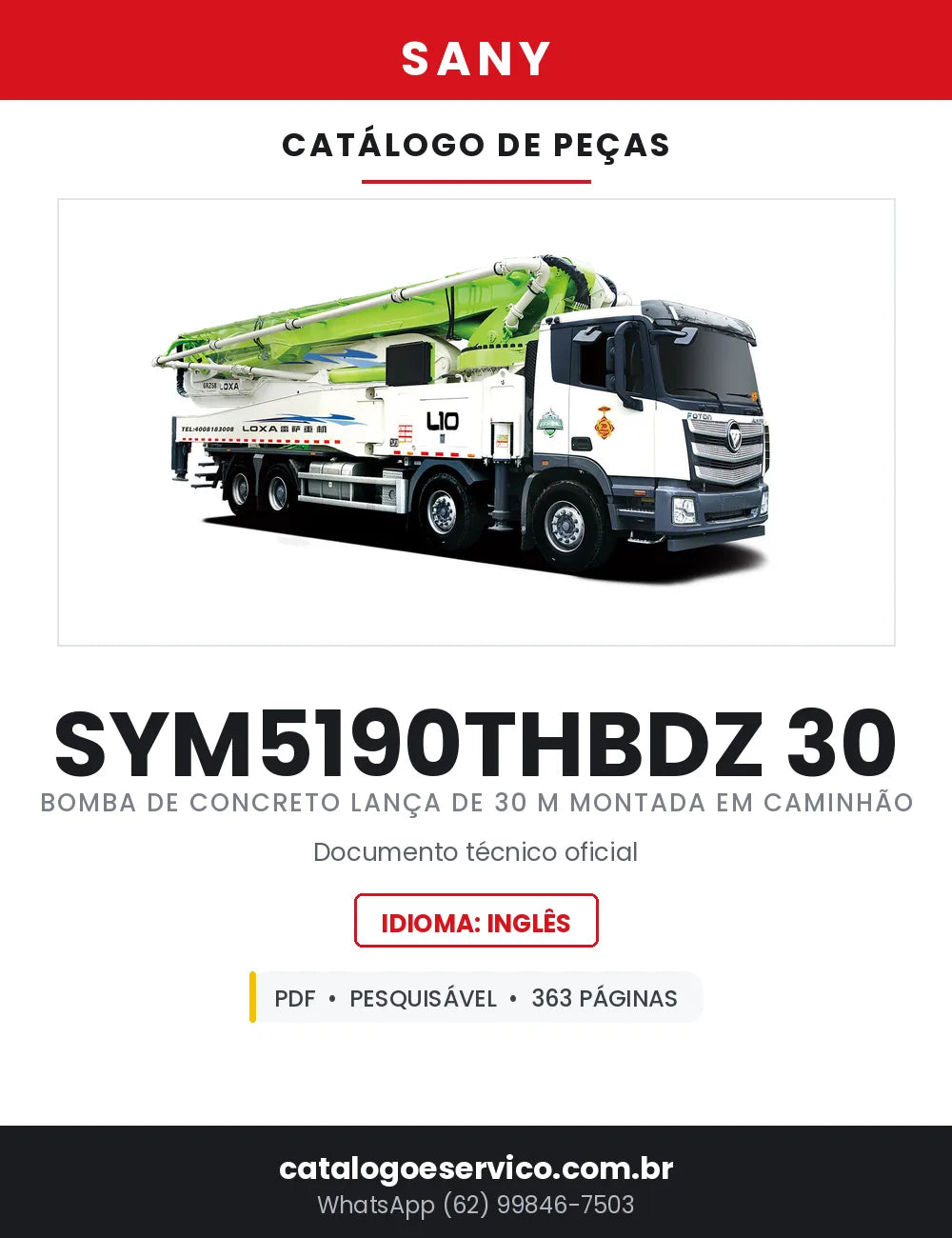 Catálogo de Peças SANY SYM5190THBDZ 30 Bomba Lança de 30 Metros — 363 Páginas em PDF — capa