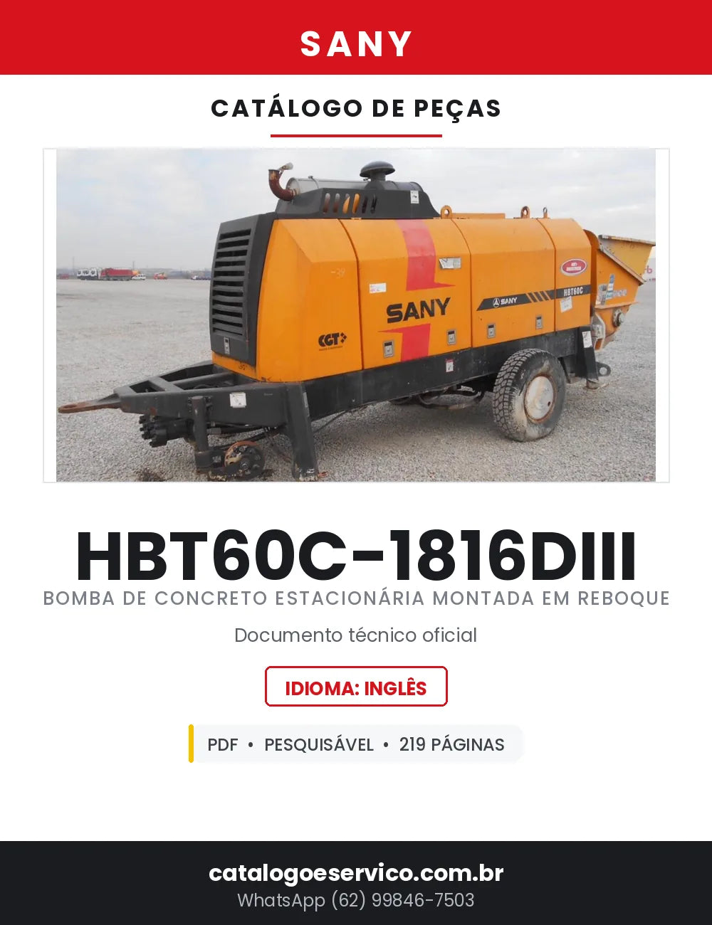 Catálogo de Peças SANY HBT60C-1816DIII Bomba de Concreto Rebocável — 219 Páginas em PDF — capa