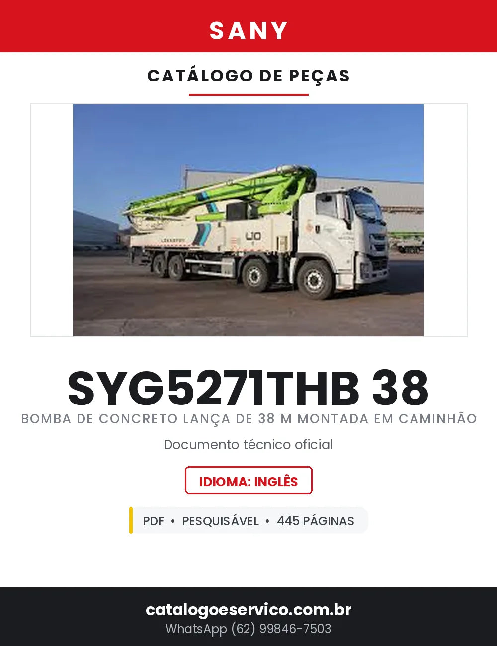 Catálogo de Peças SANY SYG5271THB 38 Bomba Lança de 38 Metros — 445 Páginas em PDF — capa