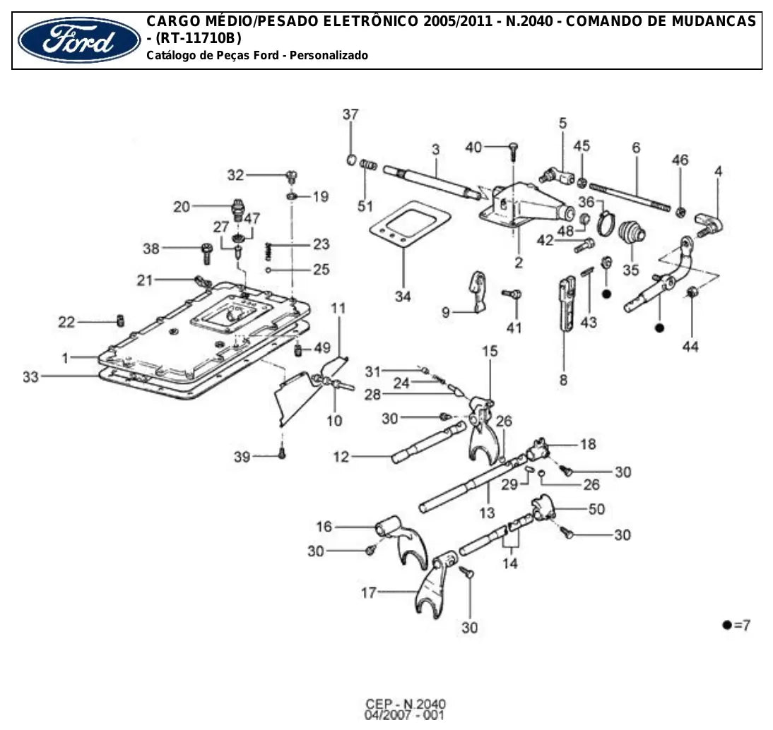 Página ilustrada do Catálogo de Peças Ford RT-11710B Cargo 2632E com as posições numeradas