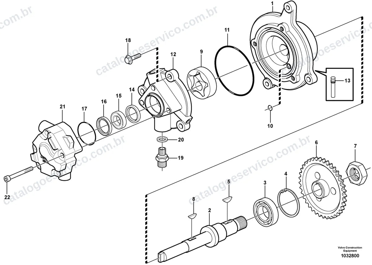 Vista explodida – motor – Catálogo de Peças Volvo A40E