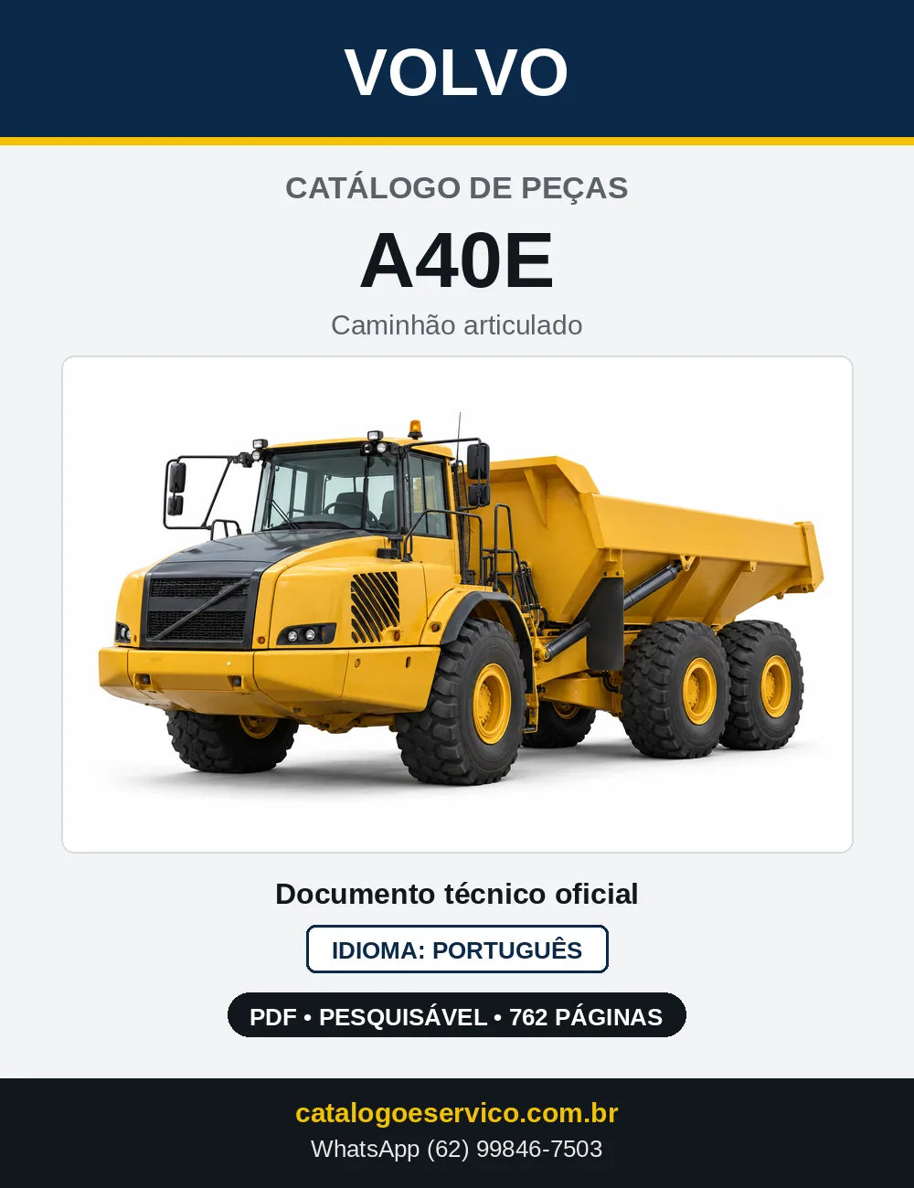 Capa do Catálogo de Peças Volvo A40E – caminhão articulado