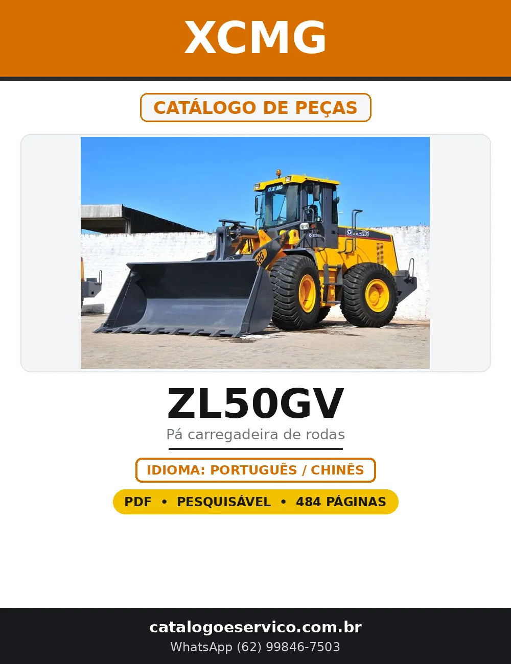 Capa do Catálogo de Peças XCMG ZL50GV em PDF com 484 páginas