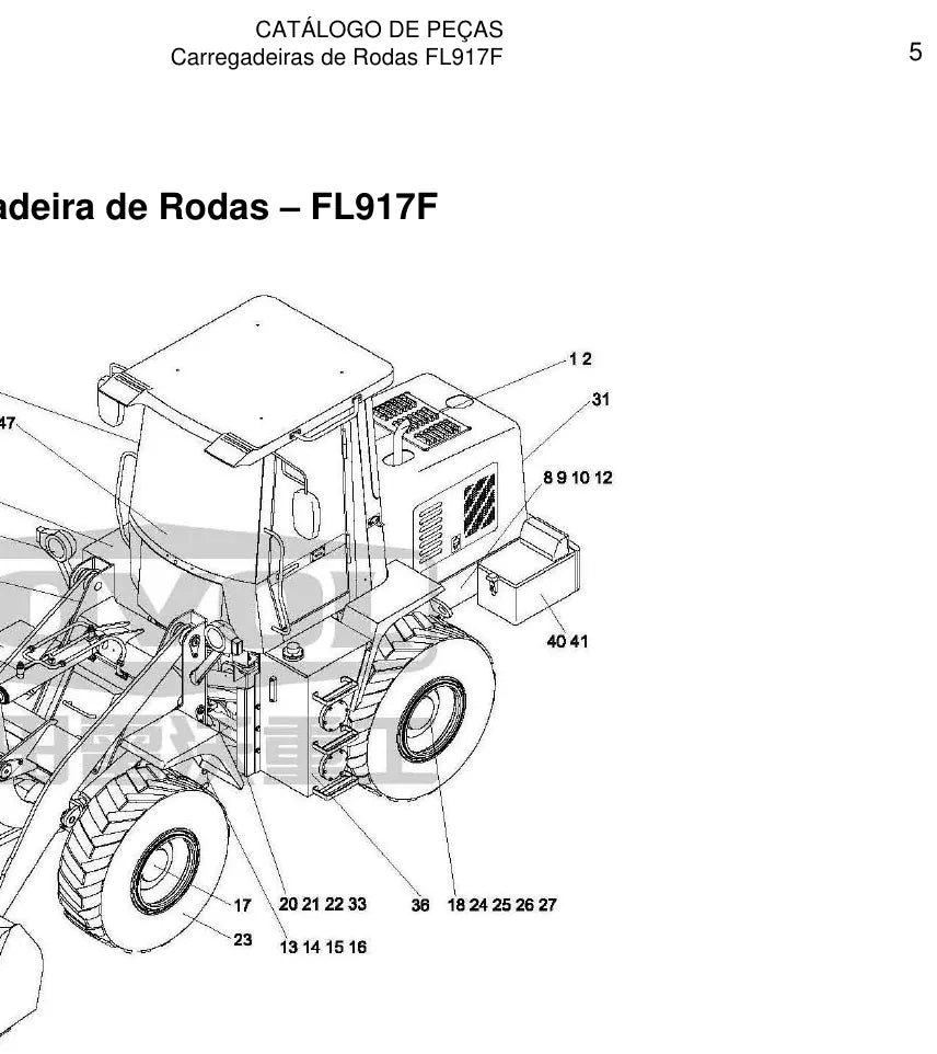 Vista explodida de conjunto do Catálogo de Peças Foton Lovol FL917F