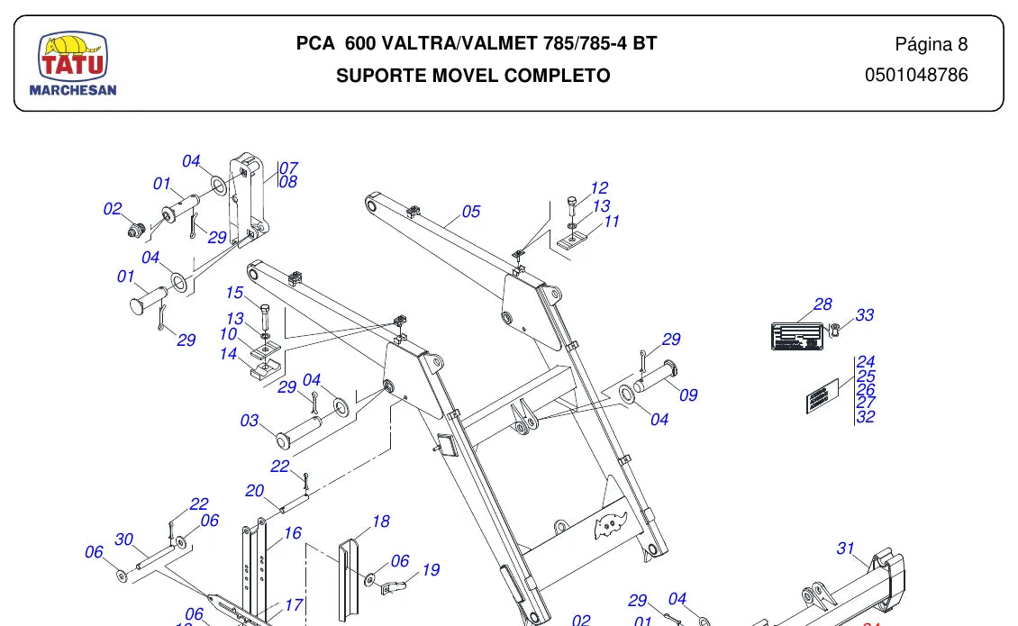 Página ilustrada do Catálogo de Peças Tatu PCA 600 com as posições numeradas