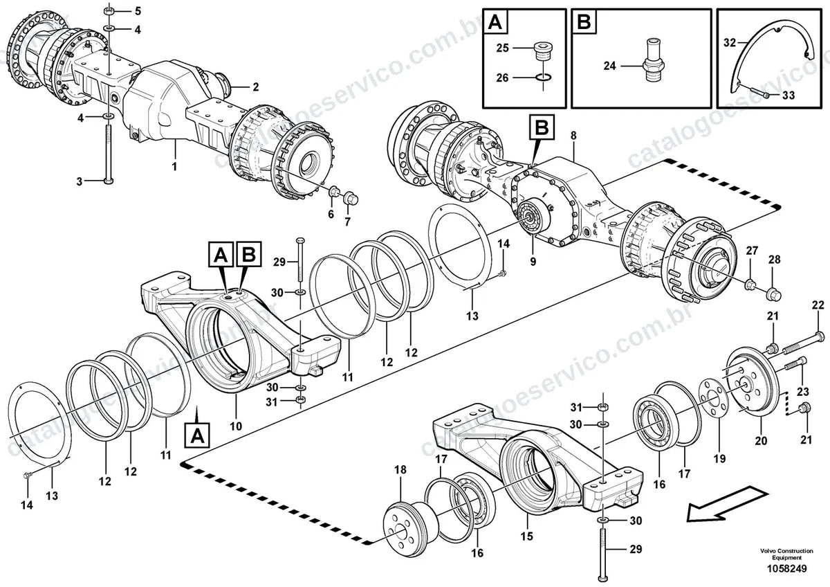 Vista explodida – transmissão de força – Catálogo de Peças Volvo L180G HL