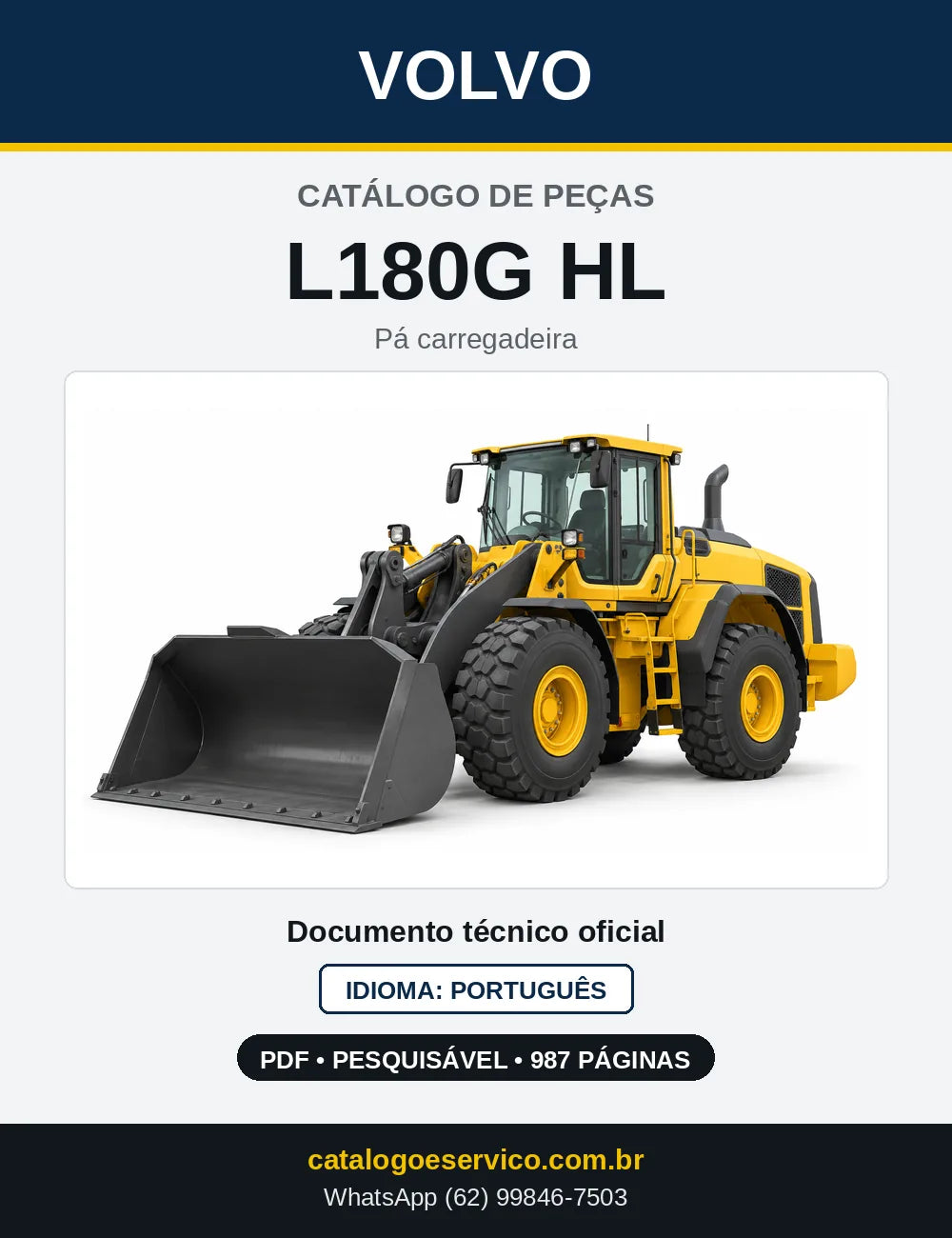 Capa do Catálogo de Peças Volvo L180G HL – pá carregadeira