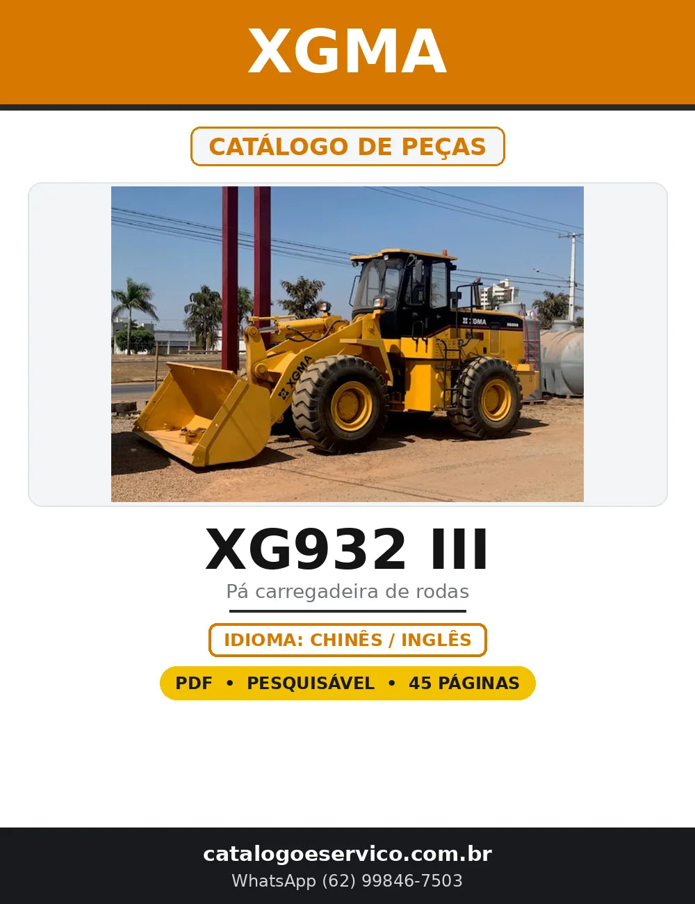 Capa do Catálogo de Peças XGMA XG932 III em PDF com 45 páginas