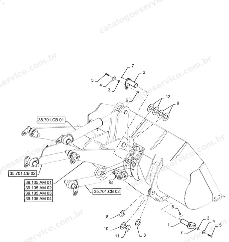 Catálogo de Peças Case 521G — vista explodida de peças, imagem 4