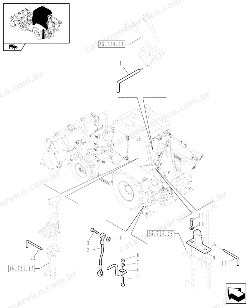 Catálogo de Peças Case 580ST — vista explodida de peças, imagem 3