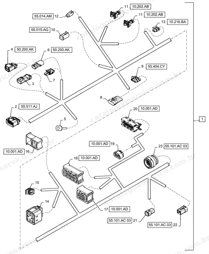 Catálogo de Peças Case TR310 — vista explodida de peças, imagem 3