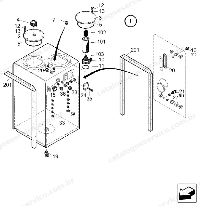 Catálogo de Peças Case WX240 (Padrão, Industry, Tier 3 e IND Tier 3) — vista explodida de peças, imagem 1