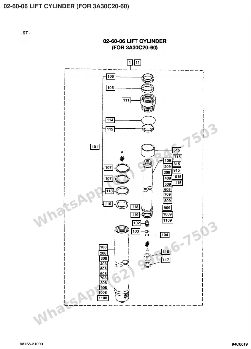 Vista explodida de peças do Catálogo Caterpillar 2EC25 36/48V – exemplo 2