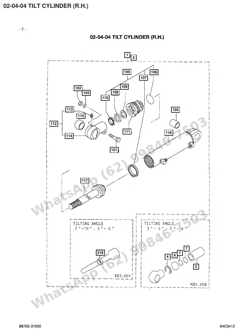 Vista explodida de peças do Catálogo Caterpillar 2EC30 36/48V – exemplo 1