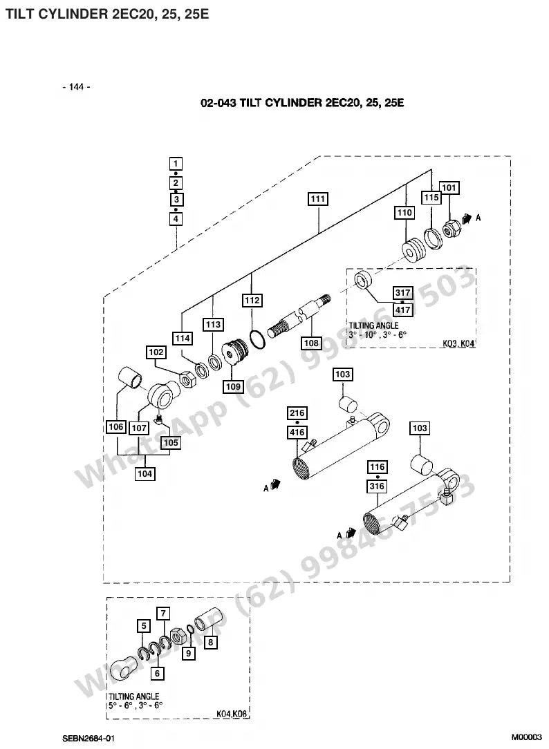 Vista explodida de peças do Catálogo Caterpillar 2EC30 72/80V – exemplo 3