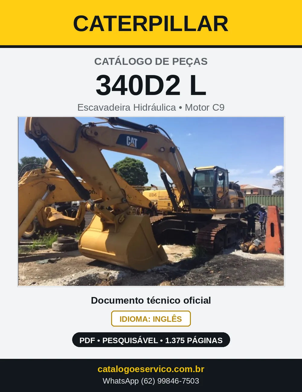 Capa do Catálogo de Peças Caterpillar 340D2 L Escavadeira — 1.375 páginas em PDF
