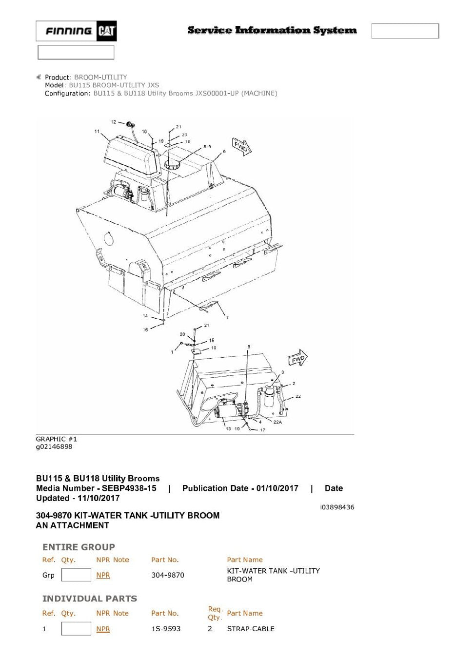 Catálogo de Peças Caterpillar BU115 — Catálogo de peças SIS da vassoura utilitária Cat BU115/BU118 - print 2