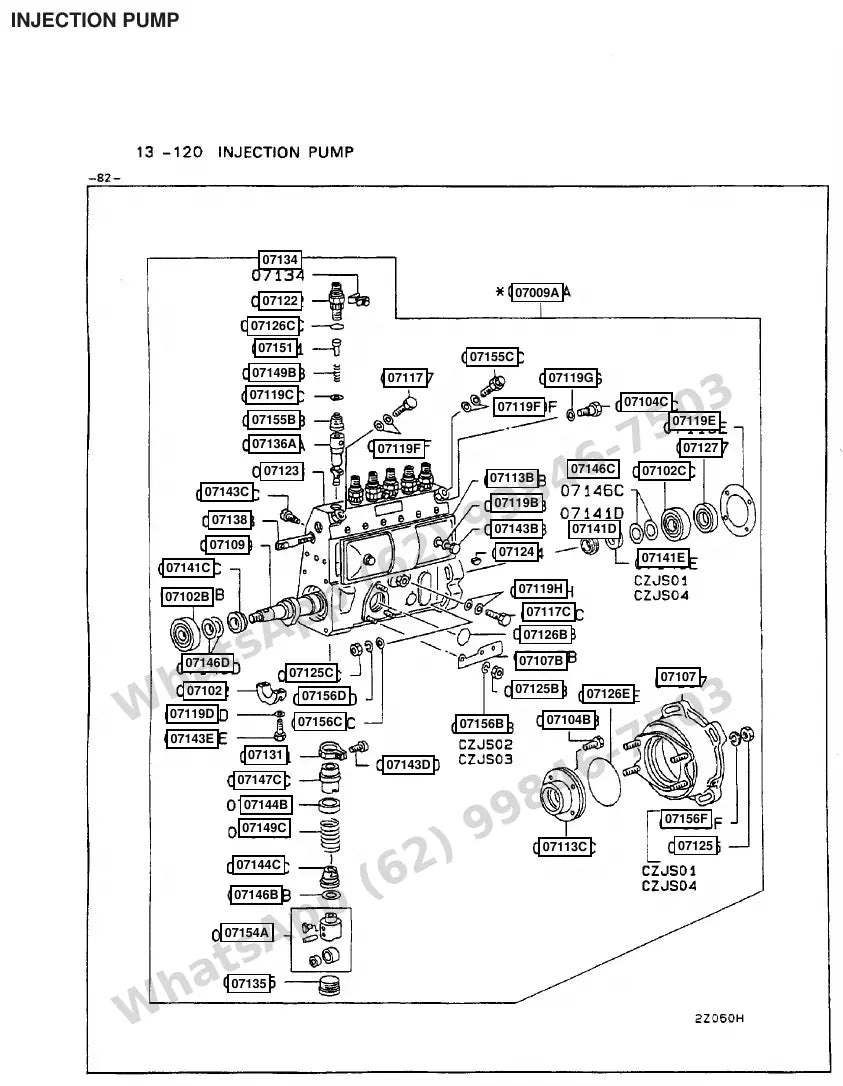 Vista explodida de peças do Catálogo Caterpillar DP135 – exemplo 1