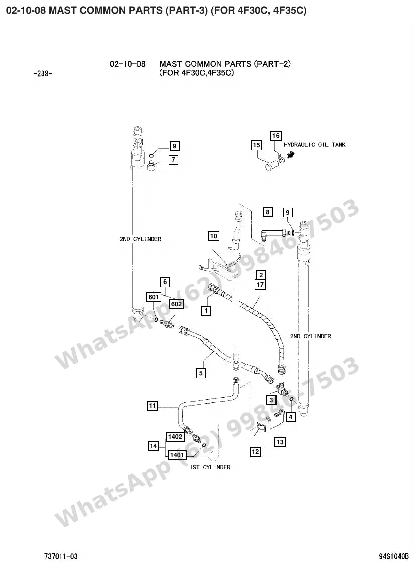 Vista explodida de peças do Catálogo Caterpillar DP30 MC – exemplo 3