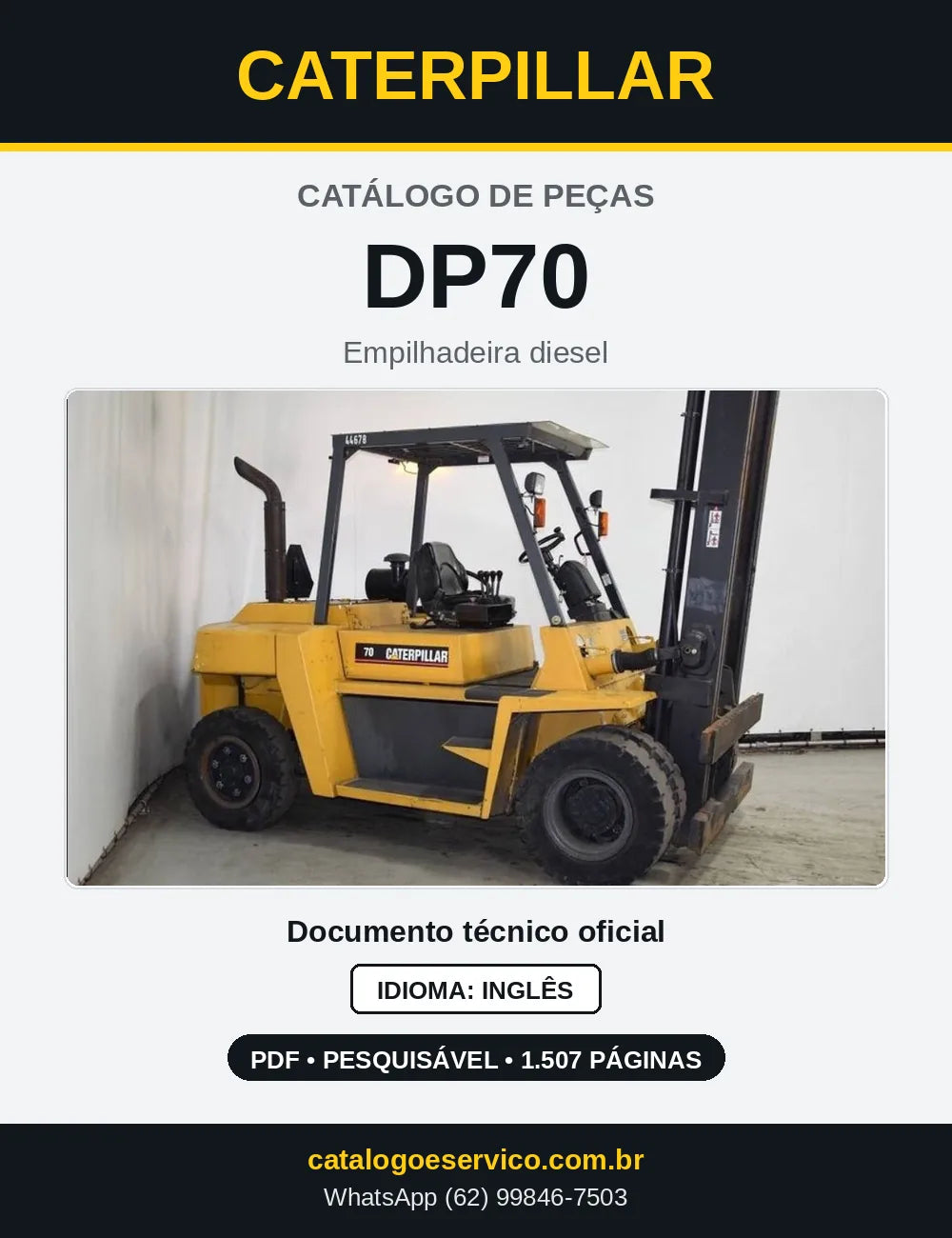 Capa do Catálogo de Peças Caterpillar DP70 em PDF