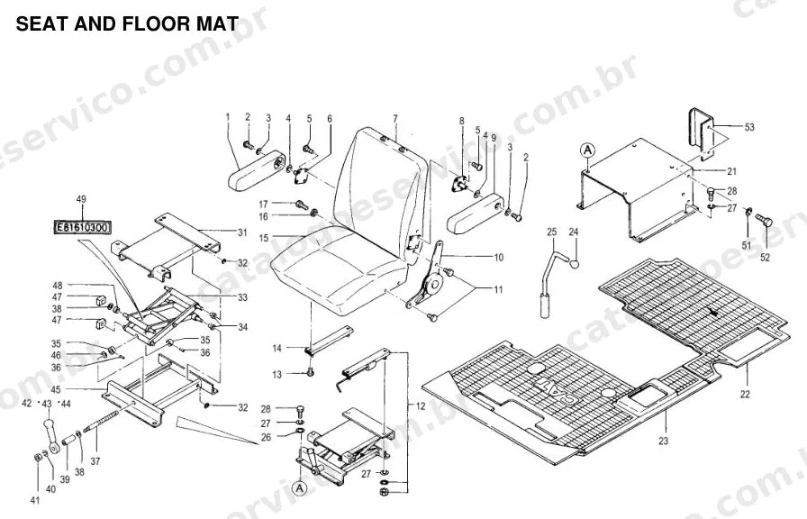 Catálogo de Peças Caterpillar E240: vista explodida de cabine e posto do operador
