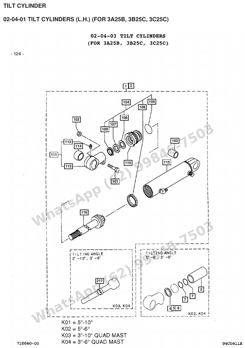 Vista explodida de peças do Catálogo Caterpillar EC30K – exemplo 2