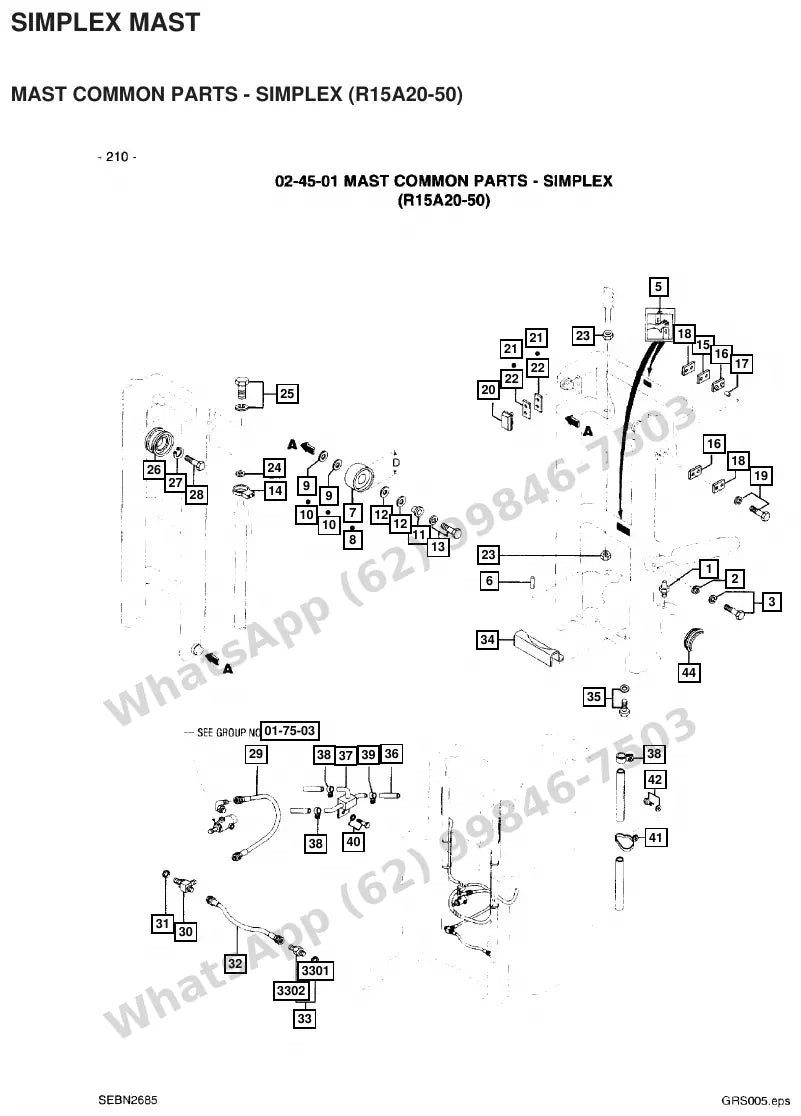 Vista explodida de peças do Catálogo Caterpillar EP30 36/48V MCII – exemplo 3