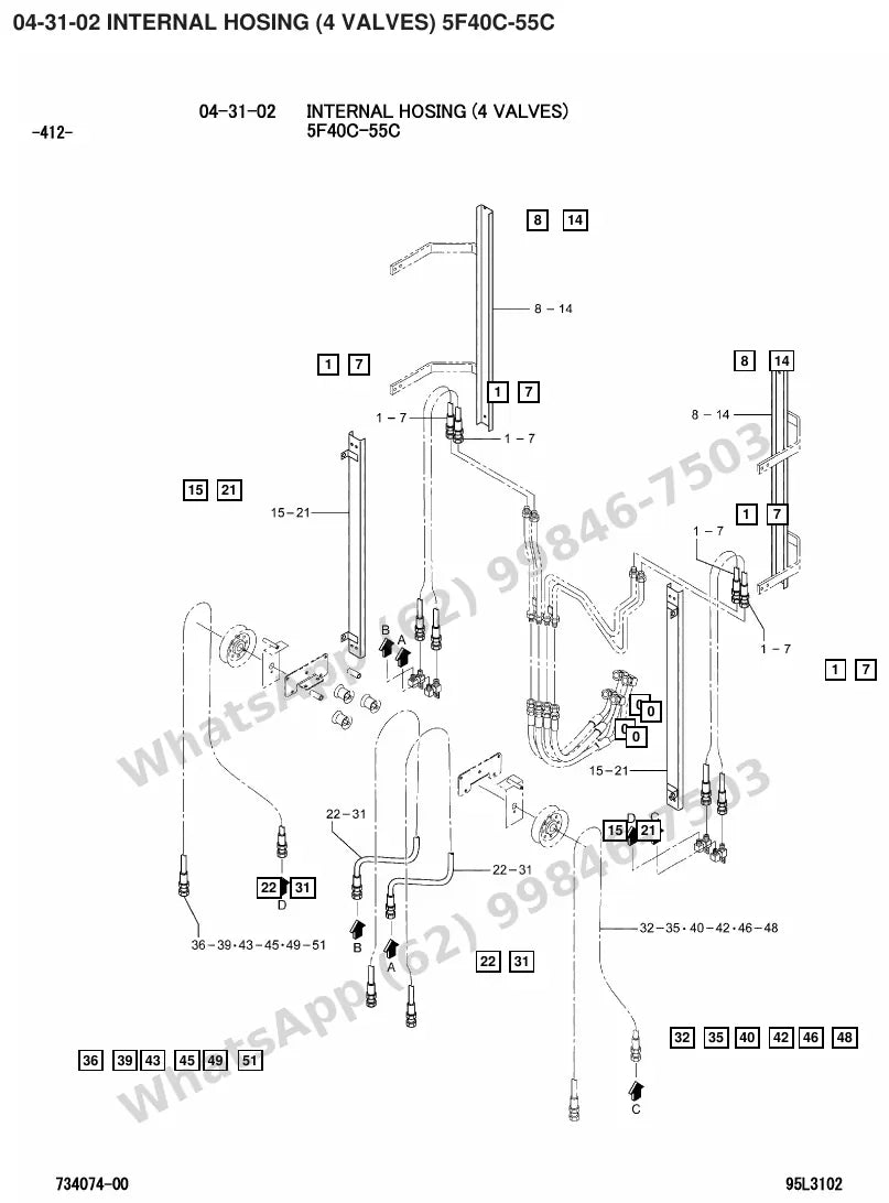 Vista explodida de peças do Catálogo Caterpillar GP50N – exemplo 2