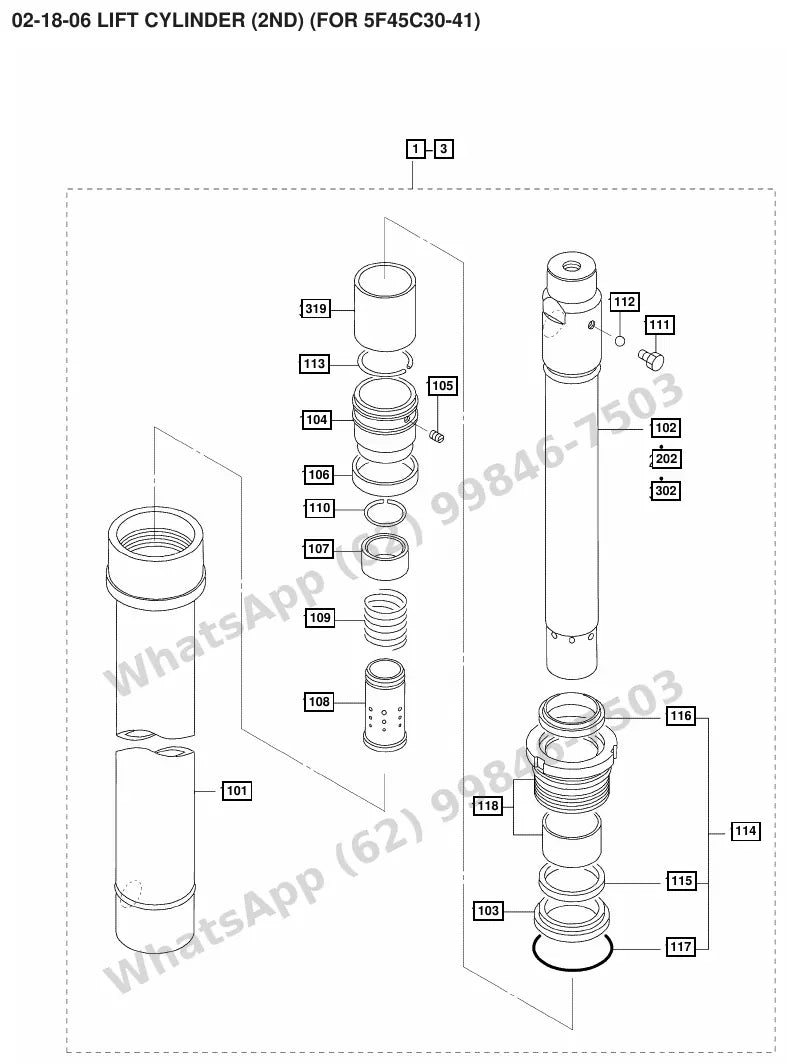 Vista explodida de peças do Catálogo Caterpillar GP55N – exemplo 3