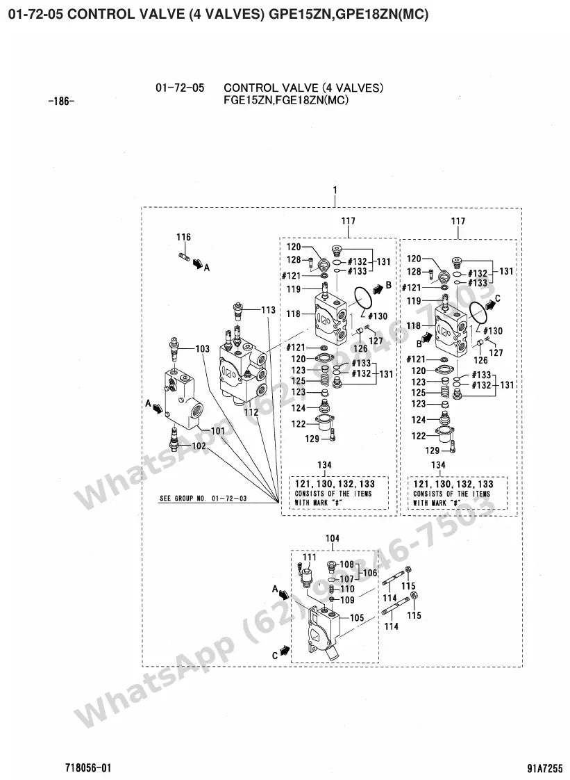 Vista explodida de peças do Catálogo Caterpillar GPE18ZN – exemplo 1