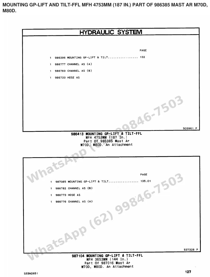 Vista explodida de peças do Catálogo Caterpillar M100D 72/80V – exemplo 3
