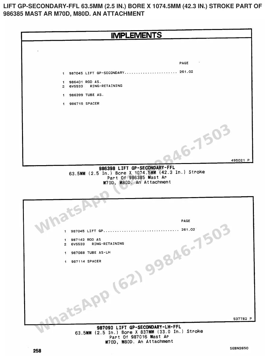 Vista explodida de peças do Catálogo Caterpillar M120D 36/48V – exemplo 2