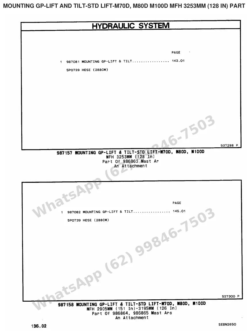 Vista explodida de peças do Catálogo Caterpillar M120D 72/80V – exemplo 1