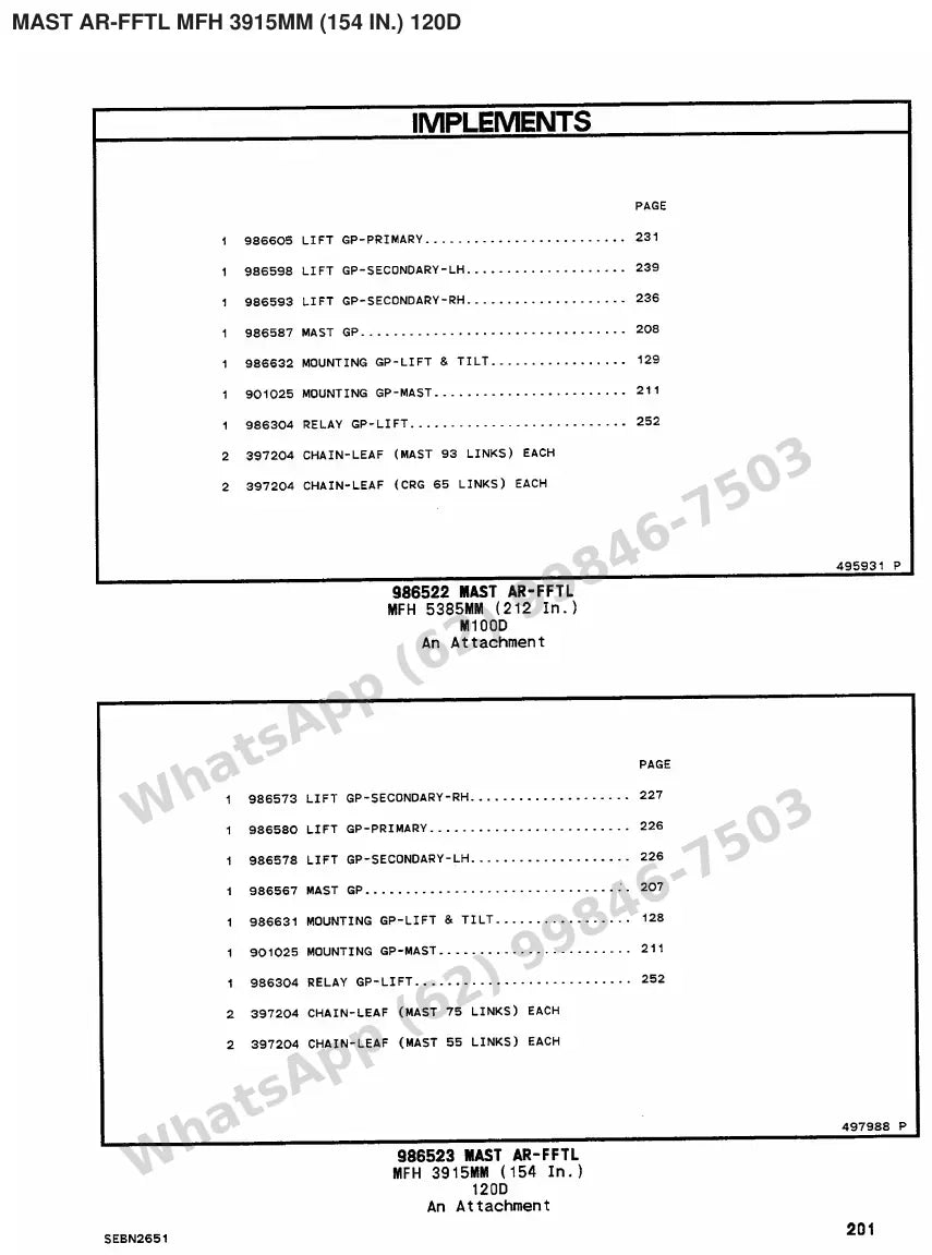 Vista explodida de peças do Catálogo Caterpillar M120D 72/80V – exemplo 3