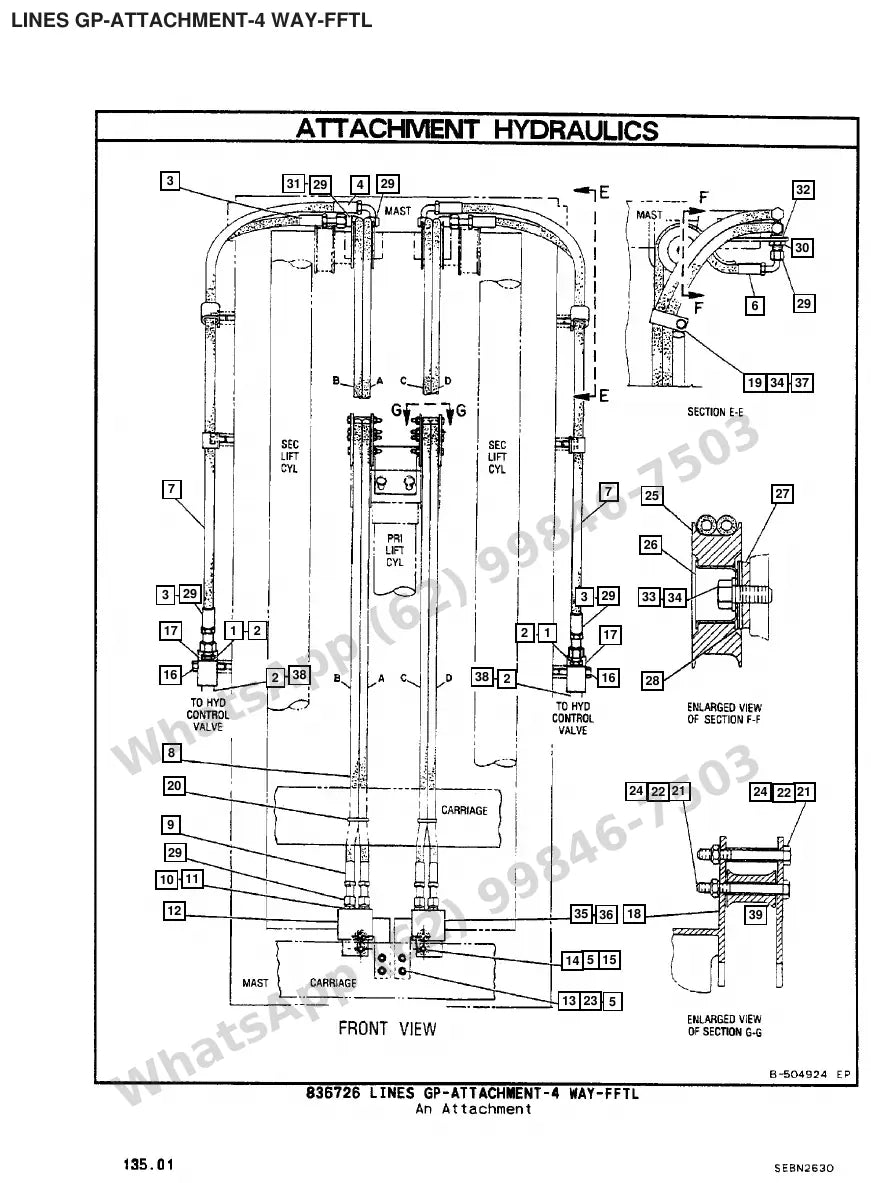 Vista explodida de peças do Catálogo Caterpillar M25D – exemplo 4