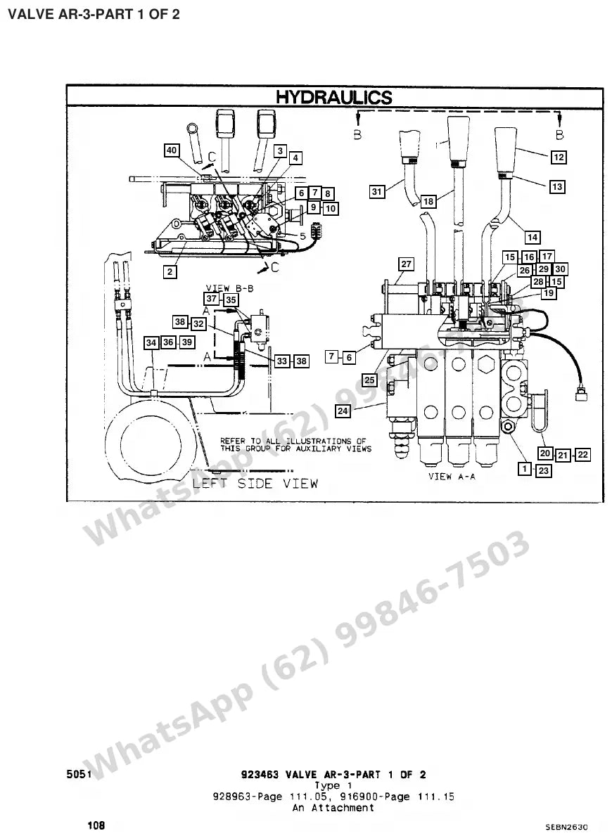 Vista explodida de peças do Catálogo Caterpillar M30D – exemplo 3